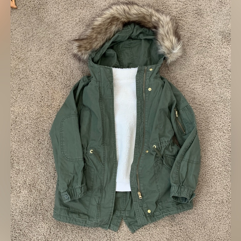 GAP Kids Olive Green Parka with Faux Fur Trim